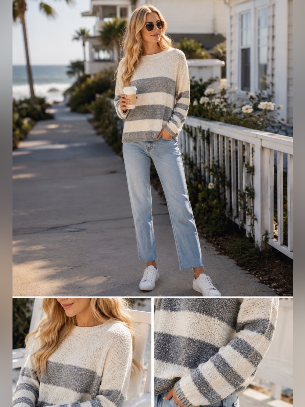 Knox Rose Cream Textured Knit Sweater